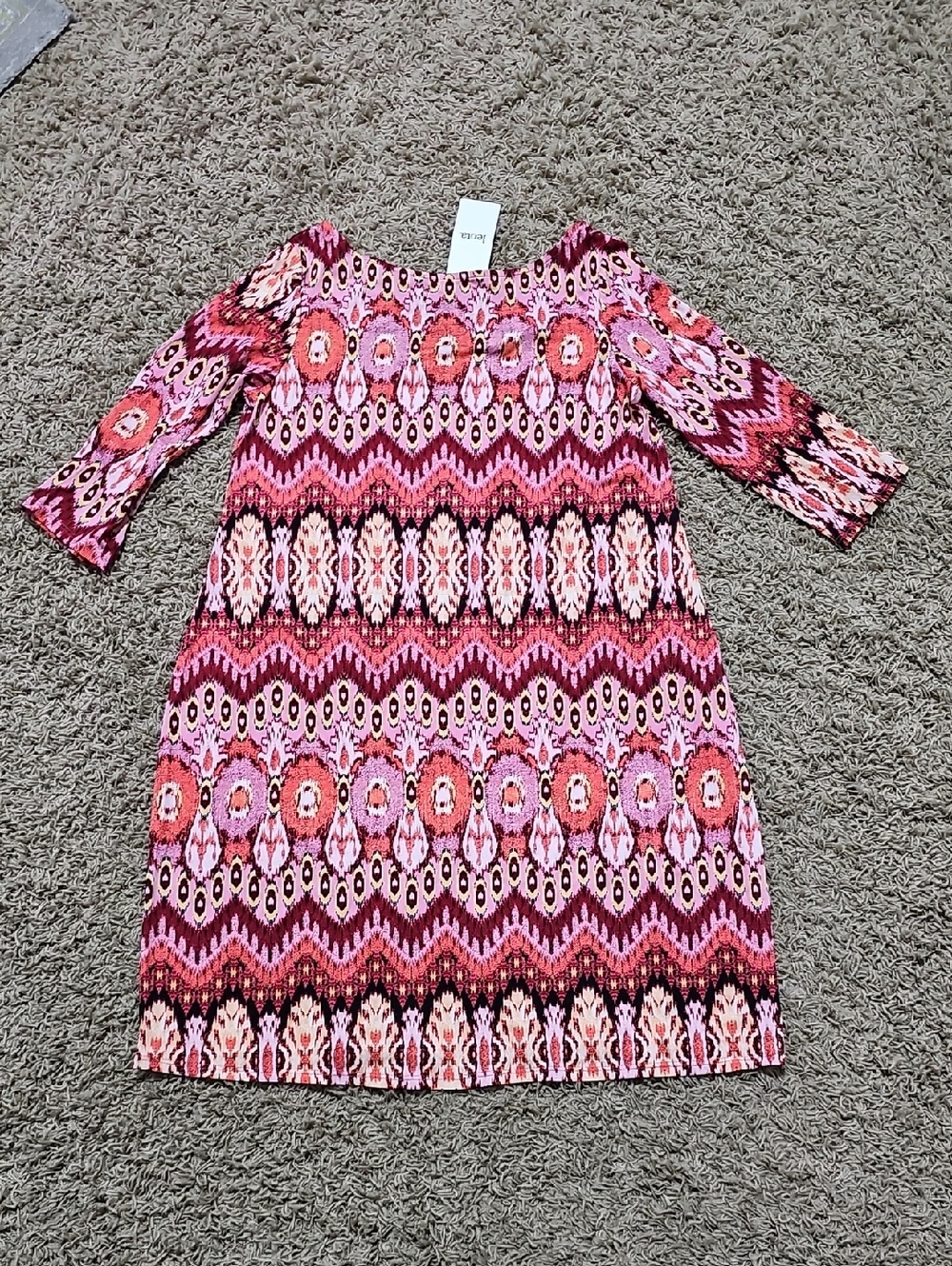 NWT Leota Shift Dress Retro Vibe Stretch Jersey Large Mini Boho